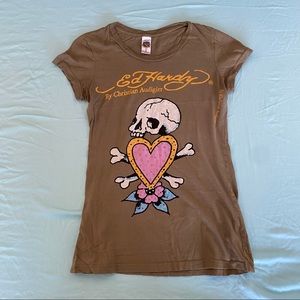 y2k ed hardy embellished skull t-shirt